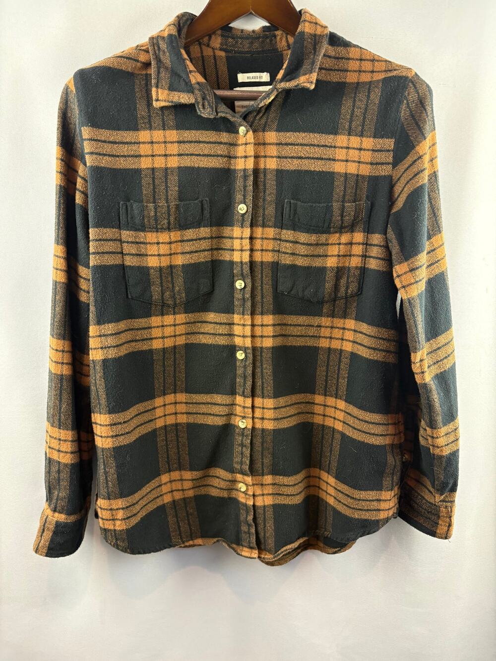 Women’s Thread & Supply Large Brown & Black Plaid Flannel